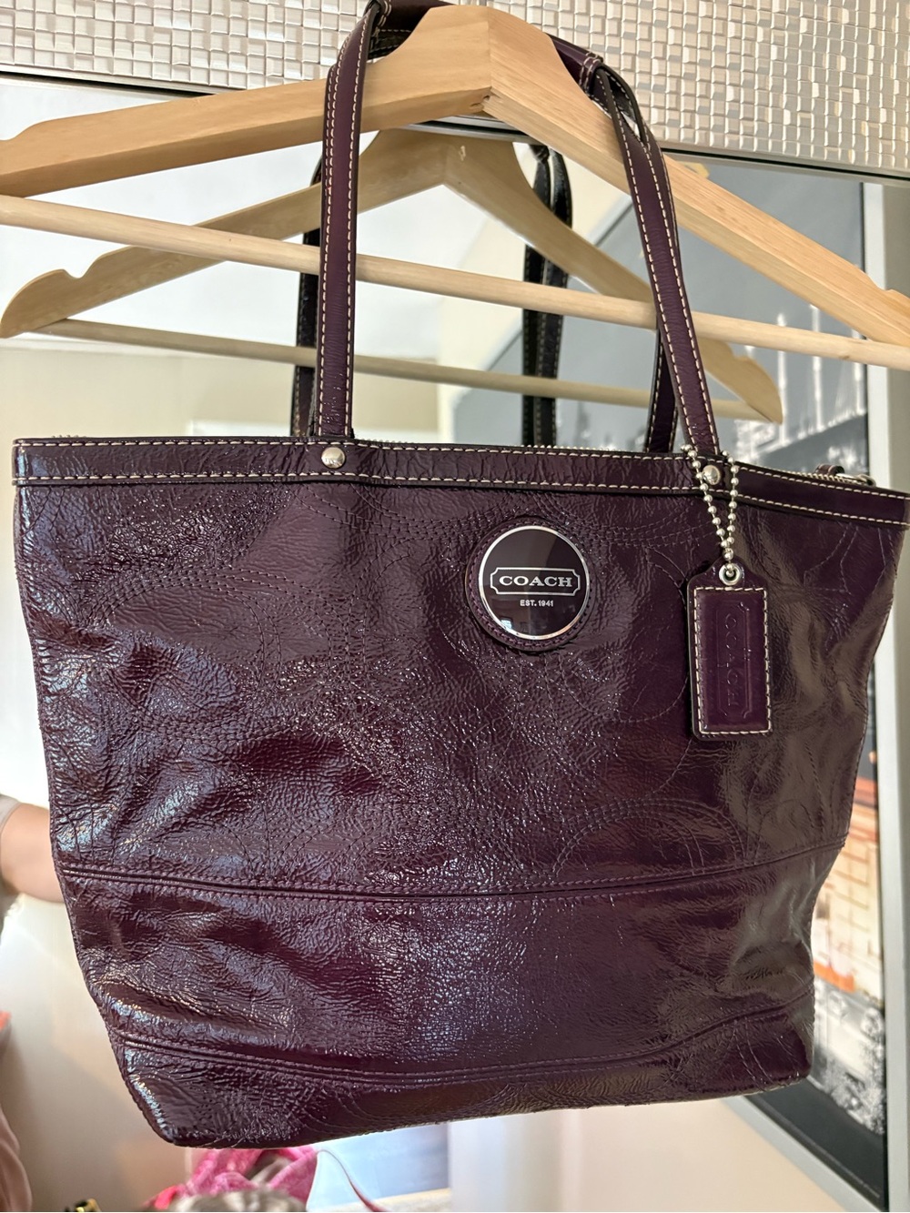 Coach Patent Leather Tote in Plum